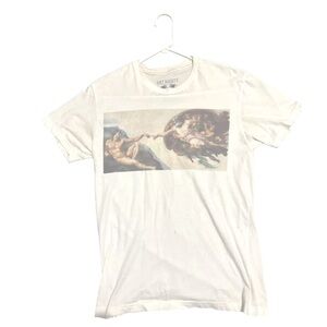 Men’s Vintage Graphic Art T shirt (Creation of Adam) - Like New - Cream Color